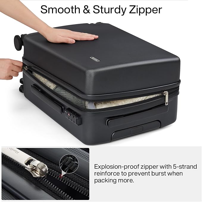 Hanke Hard Shell Luggage Sets 2 Pieces, Carry On and Checked Luggage Sets with Spinner Wheels, Durable PC Hardside Rolling Suitcase for Travel (20/28 Inch, Jet Black)