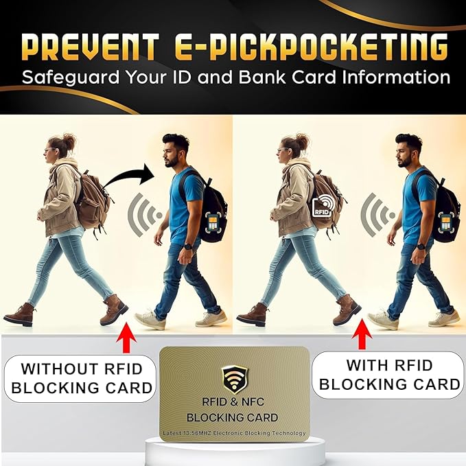 SaiTech IT RFID Cards, 5 Pack One Card Protects Entire Wallet Purse For Men & Women, NFC Contactless Bank Debit Credit Card Protector ID ATM Guard Card – Golden
