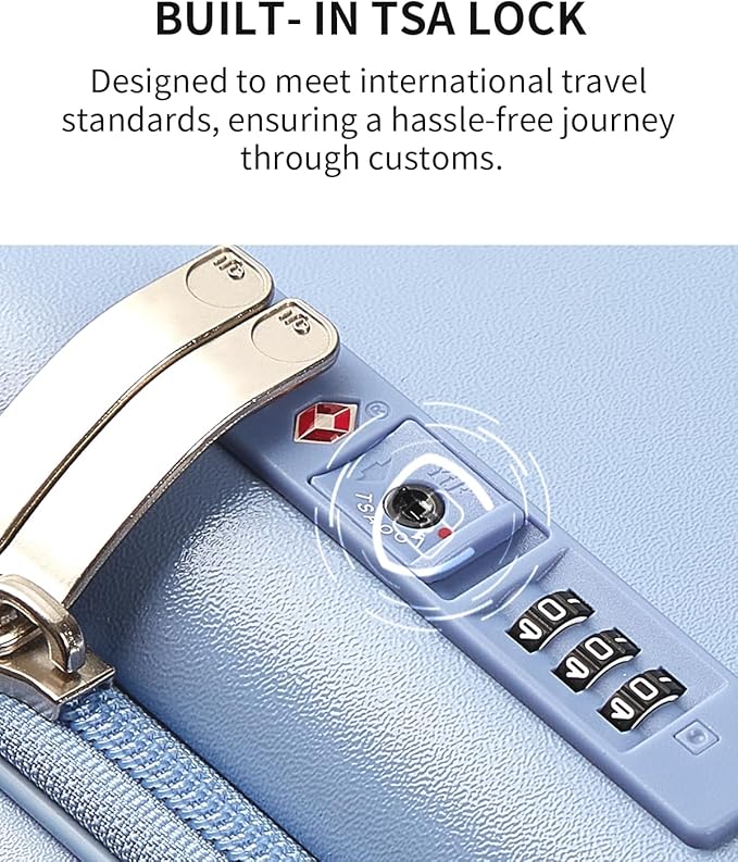 aji Expandable Top Open 24 Inch Checked Luggage with Spinner Wheels, Large Suitcase with TSA Lock, Hardside Travel Luggage Suitcases for Men Women, for 14+Days Travel, Blueberry Blue