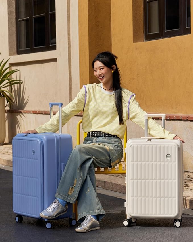 aji Expandable Top Open Carry On Luggage 22x14x9 Airline Approved, 20 Inch Hard Shell Carry On Suitcase with Spinner Wheels,Travel Small Luggage for Women Men,Coconut White