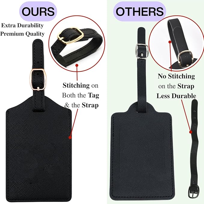 Luggage Tag PU Leather for Suitcase Baggage Handbag Travel Bag Label Suitcase Tag Label Tag w. Name Card & Privacy Cover (F)