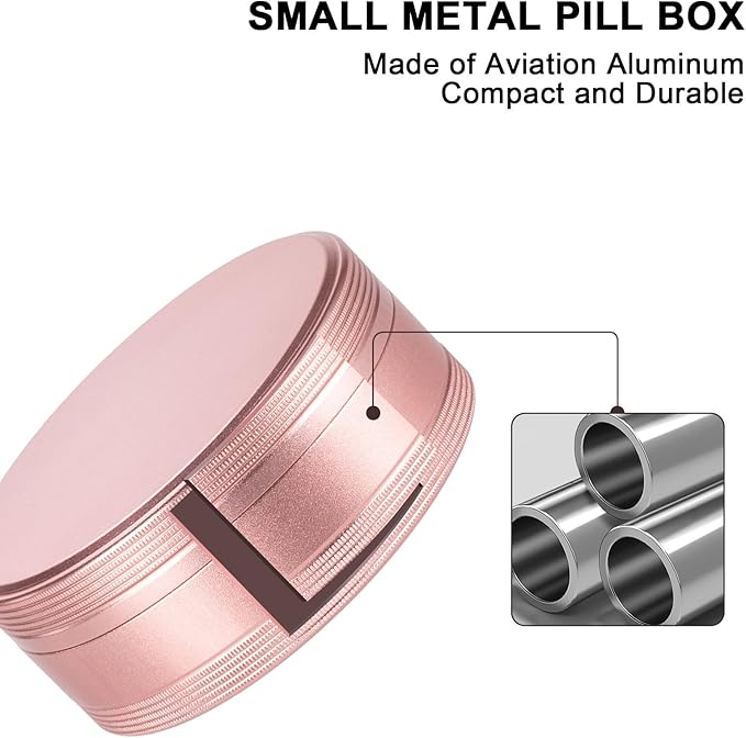 Small Pill Case 2 Compartment Metal Pill Box - Portable Travel Pill Container for Pocket or Purse, Waterproof Pill Organizer for Medicine Vitamin Fish Oil and Supplements