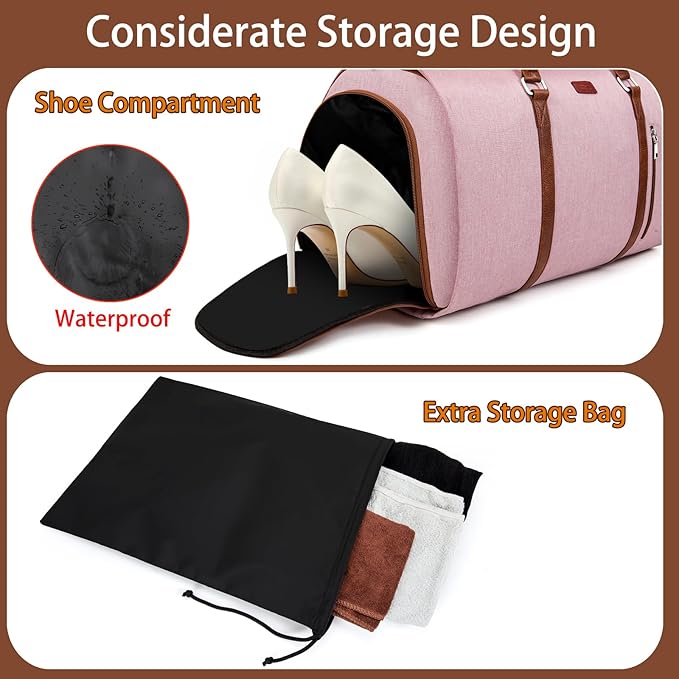 Convertible Garment Duffel Bag for Travel - Carry On Garment Bags With Toiletry Bag Large Weekender Bag for Men Women 2 in 1 Hanging Suitcase Suit Travel Duffel Overnight Bags 4pcs Set