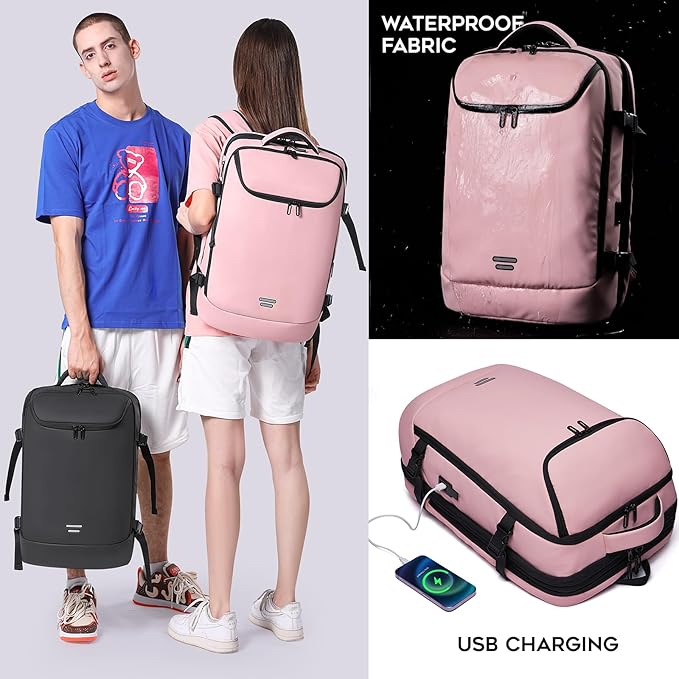Travel Backpack for Women, 50L Carry On Backpack, Expandable Flight Approved Water Resistant Luggage with 3 Packing Cubes & USB Port, Laptop Backpack Fits 17.3 Inch Notebook