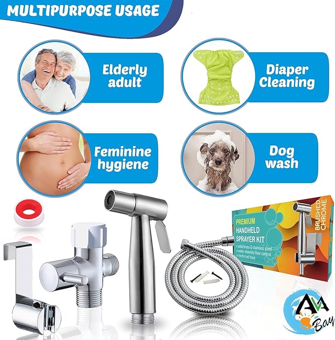 Premium Bidet Sprayer - Handheld Bide Jet Spray for Toilet | Adjustable Water Pressure | Leak-Proof Stainless Steel Toilet Bedit Sprayer | Muslim Shower | Cloth Diaper Washer | Bathroom Bidet