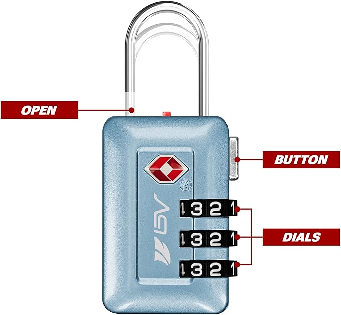 BV TSA Accepted Luggage Travel Lock, Set-Your-Own Combination Lock for School Gym Locker, Luggage Suitcase Baggage Locks, Filing Cabinets, Toolbox, Case (Arctic Blue, 2 Pack)