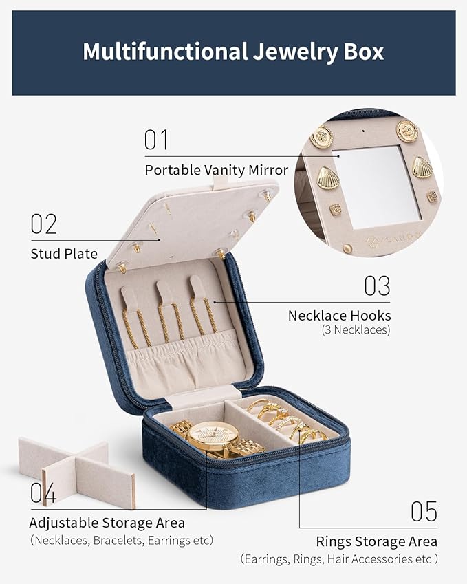 Vlando Wedding Gifts for Women, Jewelry Box, Bridal Shower, Bridesmaid, Bride Gifts, Bridesmaid Proposal Wedding Gifts, Personalized Jewelry Case - Letter D, Dark Blue