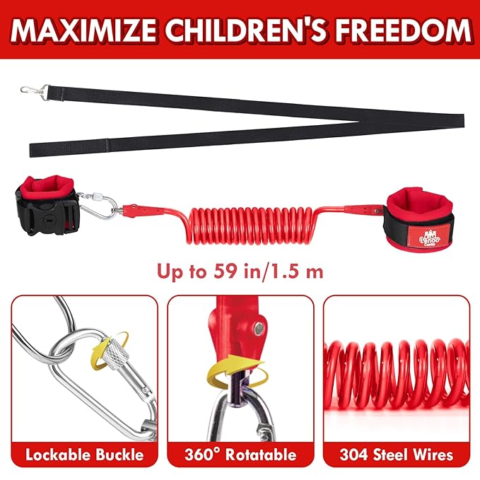 Lehoo Castle Toddler Leash for 1-5 Years, Baby Safety Harness for Girls with Anti-Lost Key Lock & Adjustable Strap, 3-in-1 Wrist Leash and Kids Backpack Harness for Walking Travel (Red Minnie Mouse)