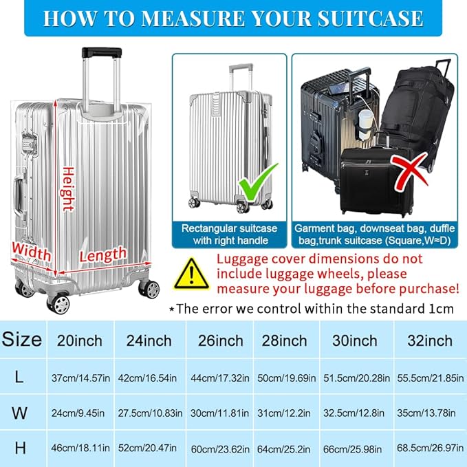 Yotako Clear PVC Suitcase Cover Tough Protector, 32 Inch Luggage Covers for Wheeled Suitcase 32"