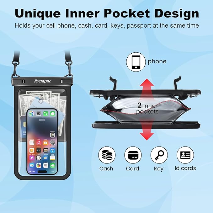 2 Pack Waterproof Phone Pouch - 10in Waterproof Phone Case with Lanyard, IPX8 Cell Phone Dry Bag Beach Cruise Ship Essentials for iPhone 16 15 14 Pro Max, Galaxy S25 S234 S23 Ultra