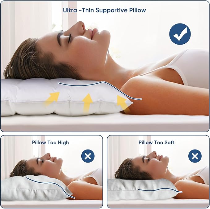 MINUPWELL Ultra Flat Pillows for Sleeping Thin, 7D High Support 2.5 inch Height Ultra Thin Pillows,Slim Bed Pillows for Stomach Sleeper,Queen Size -18x30 in