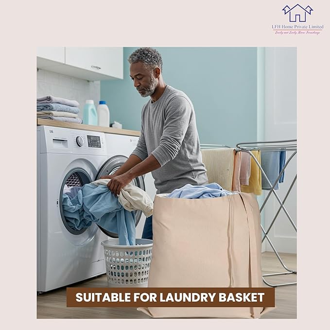 LFH Home Cotton Canvas Extra Large Laundry Bag with Handle, Heavy Duty Drawstring Closure Washable Laundry Bags School Travel, Home, Hotel, College Dorm, Organizer Sack, Toys Clothes 28x36-Natural