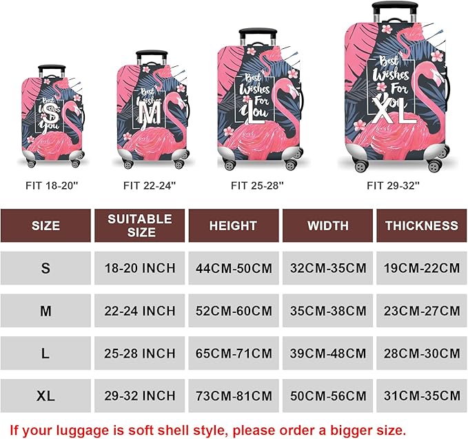 WUJIAONIAO Travel Luggage Cover Baggage Suitcase Cover Protector Skins 18-32 Inch (Vintage Flamingo, M (for 22-24 inch luggage))