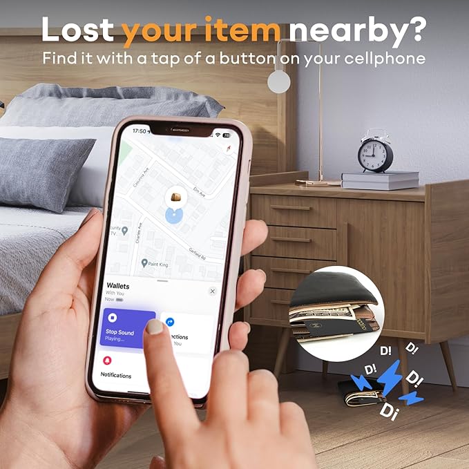 [Apple MFi Certified] VOCOlinc Air Card Tag Rechargeable Wallet Tracker 1.6mm 2 Pack Black, Item Finder Work with Apple Find My APP (iOS Only, Android not Supported),Locator for Luggage, Suitcase, Bag