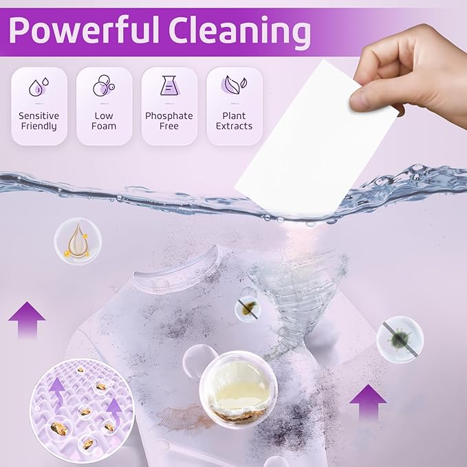 Poesie Laundry Detergent Sheets Lavender Scent 3 Pack 480 Sheets 240 Loads Laundry Strips No Plastic Jug Liquidless Travel Portable Laundry Detergent HE for Camping Dorm Life