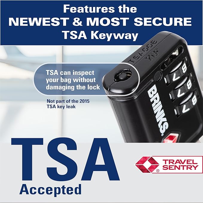 Brinks TSA Accepted Indicator Luggage Lock, Black - Ressetable Combination, 2.5 inch Long Shackle, New More Secure TSA008 Key, 4 Pack