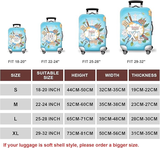 WUJIAONIAO Travel Luggage Cover Baggage Suitcase Cover Protector Skins 18-32 Inch (ocean, S (for 18-20 inch luggage))