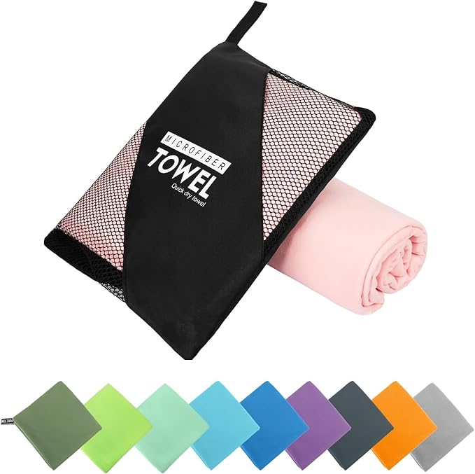 Microfiber Travel Towel, Soft Lightweight Quick Dry Towel, Super Absorbent Compact Travel & Sports & Beach Towels for Camping, Backpack, Gym, Swimming, Yoga, Hiking (M:20"×40" -Pink)