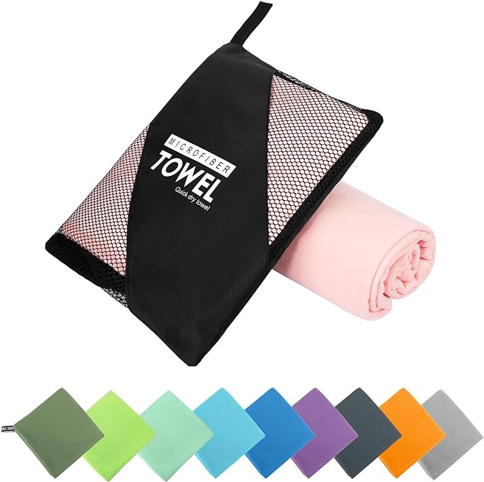 Microfiber Travel Towel, Soft Lightweight Quick Dry Towel, Super Absorbent Compact Travel & Sports & Beach Towels for Camping, Backpack, Gym, Swimming, Yoga, Hiking (XS:12"×24" -Pink)