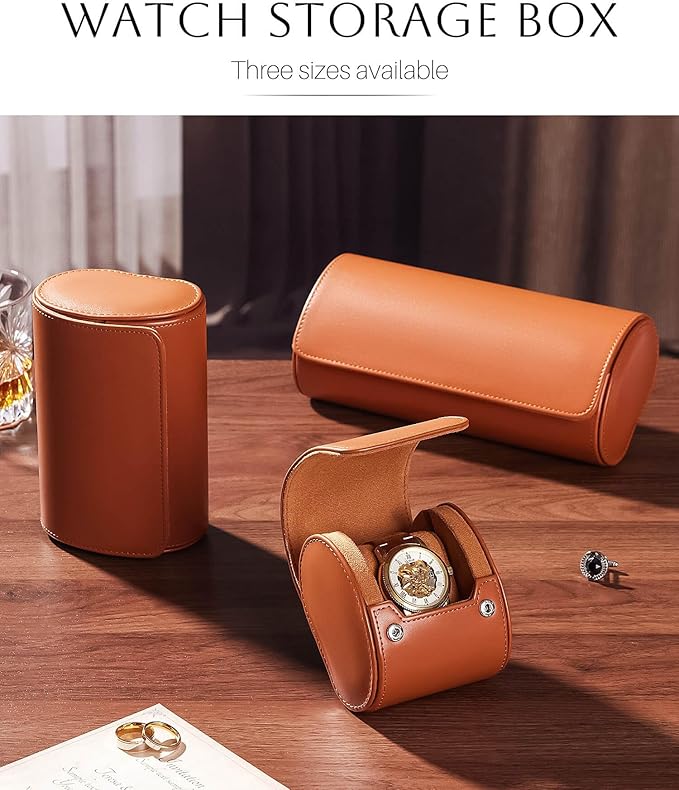 Homde Travel Watch Box Leather: Traveling Case for Men - Luxury Watch Roll for Wristwatch on the Go (brown, S)
