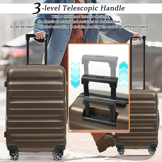 Merax 24 Inch Luggage Set Hardshell ABS Suitcase with Spinner Wheels 2 Packing Cubes Durable Travel Checked Luggage for Weekend Getaways Long Vacations Brown