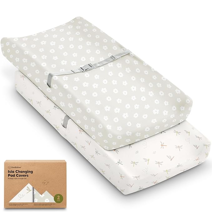 2-Pack Baby Changing Pad Covers for Girl, Boy, Neutral - Soft Viscose Derived from Bamboo Changing Table Pad Cover Sheets, Baby Nursery Diaper Changing Pad Cover, Contour Changing Pad Liner (Meadow)