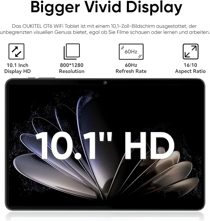 Tablet 10 Inch Android Tablets | with 10GB RAM + 64GB ROM (1TB Expand) | Octa-Core | 1280x800 IPS HD Touchscreen | Dual Camera | 6000mAh. Tablet with Keyboard (Black)