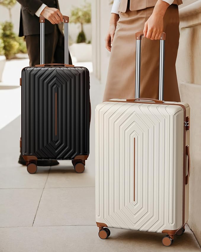 Luggage Sets 3 Piece Hardside Suitcase with Double Spinner Wheels Durable Lightweight Shell with Tsa Lock (20/24/28in) Orange With Black
