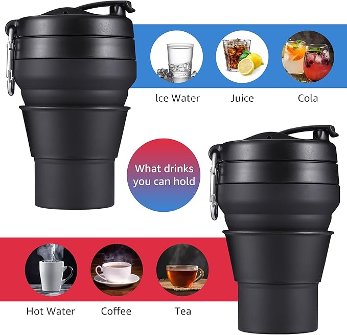 Collapsible Coffee Cup, 20 OZ 600ml Silicone Travel Folding Cup, Leak Proof BPA Free Portable Cup, Travel mug with Lids for Camping hiking (20OZ)