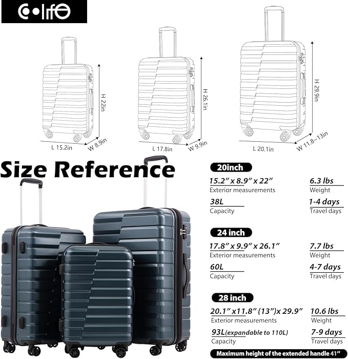 Coolife Medium Luggage Hardside Carry On with Spinner Wheels TSA Lock Telescopic Handle