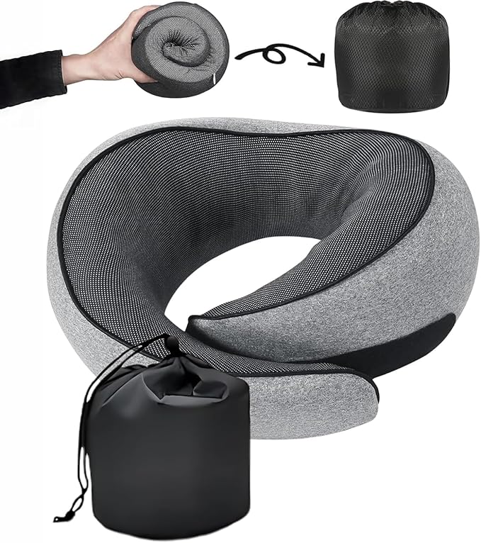 SZXYX Travel Pillows for Airplanes, 100% Pure Memory Foam Neck Pillow for Airplanes, Comfortable Breathable Cover, 360° Support Stowable Pillows for Sleeping, Car, Airport Travel Essentials