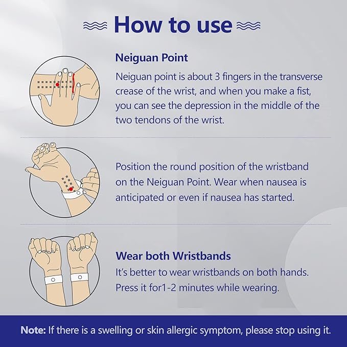 Cozyhealth Motion Sickness Wristband, Anti-Nausea Acupressure Wrist Band for Nausea Relief, Dizziness and Vomiting from Car Boat Flying Travel Sickness for Adults and Kids (Black/Dark Blue, 4 Pairs)