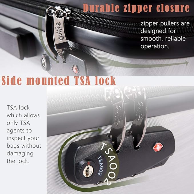 Coolife Luggage Suitcase PC+ABS with TSA Lock Spinner Carry on Hardshell Lightweight 20in 24in 28in(white, L(28IN))
