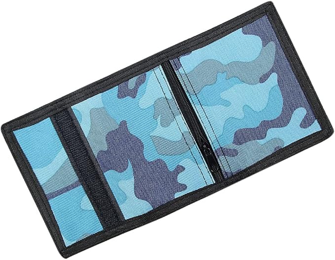 NEICY RFID Blocking Canvas Wallet for Men and Women - Camo Trifold Outdoor Sports Wallets with Magic Sticker for Teen Kids (Camo Blue)