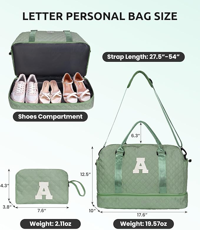 Gifts For Teacher Women-Initial Girl Travel Bag with Shoe Compartment, Personalized Weekender Bag for Her, Monogram Overnight Bag for Women, Letter Travel Bag with Makeup Bag (Letter R)