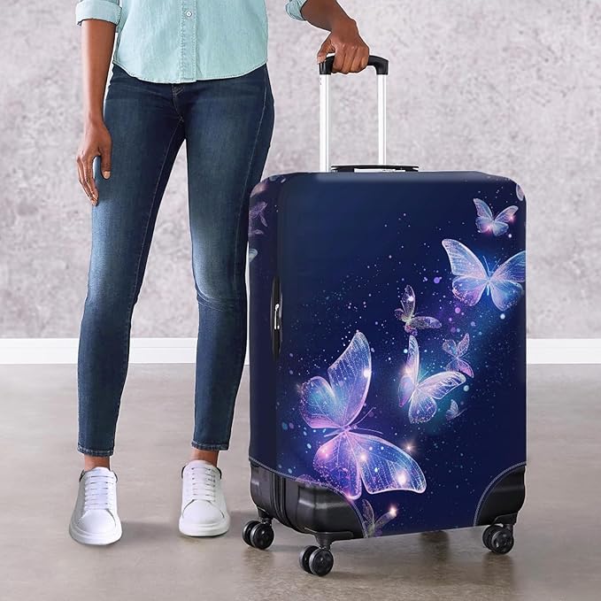 Travel Luggage Cover Anti-scratch Baggage Suitcase Protector Fits 18-21 Inch Luggage, Purple Crystal Butterfly