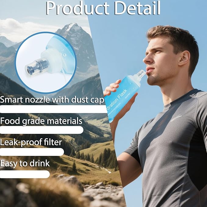 CLINTT 500ml Soft Flask, Foldable Running Water Bottle, TPU Folding Soft Water Flask, BPA-Free Collapsible Flask for Hydration Pack Running Vest, Cycling, Climbing, Hiking - 1Pcs, Blue