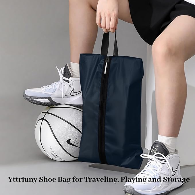 Waterproof Shoe Bag Odor Absorbing Multifunctional Storage Lightweight Shoe Dust Bags with Zipper for Gym Sports Travel Work Men and Women(Navy Blue, 1-Pack)