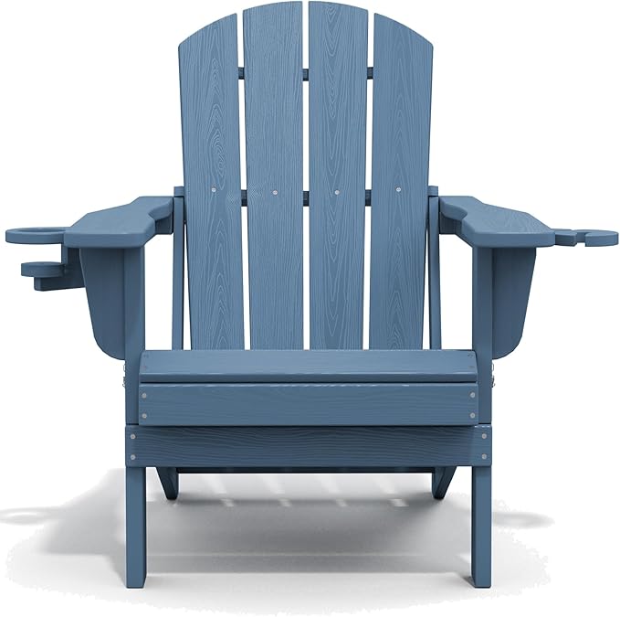 SERWALL Folding Adirondack Chair, HDPE Adirondack Chairs Set of 2, Plastic Outdoor Chairs- Looks Exactly Like Real Wood- Navy