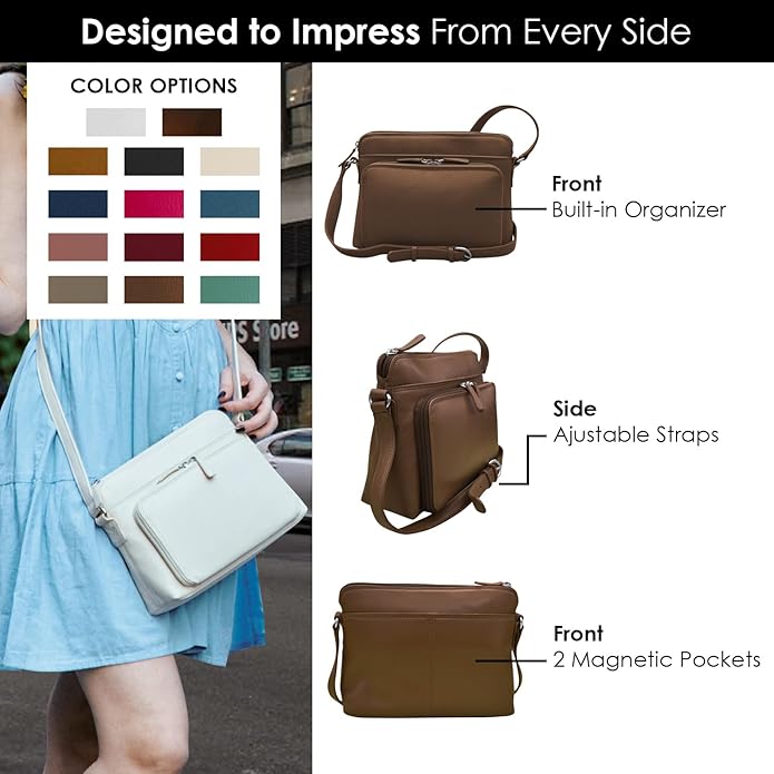 ili New York Genuine Leather Crossbody Bags for Women - Premium RFID Blocking Shoulder Bag Organizer with Adjustable Strap