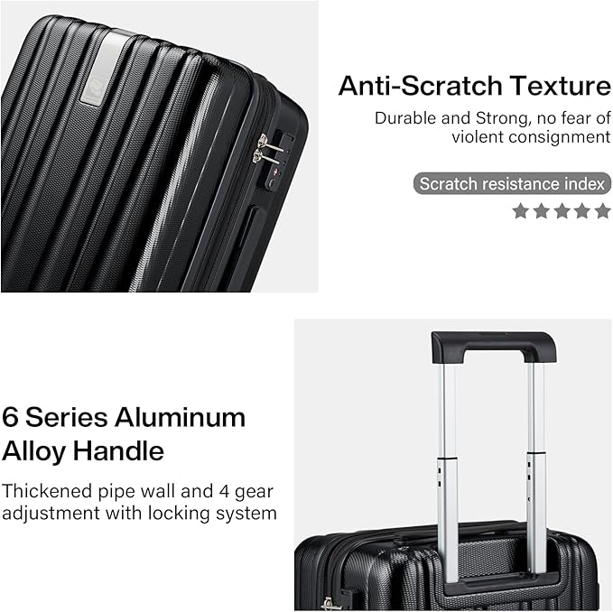 Hanke Expandable Hardshell Luggage Sets 3 piece Carry on Luggage with Wheels Suitcases Lightweight Checked Travel Luggage Rolling Large Suitcase Travel Luggage Bag Woman Men 20/24/29 Inch(Jet Black)