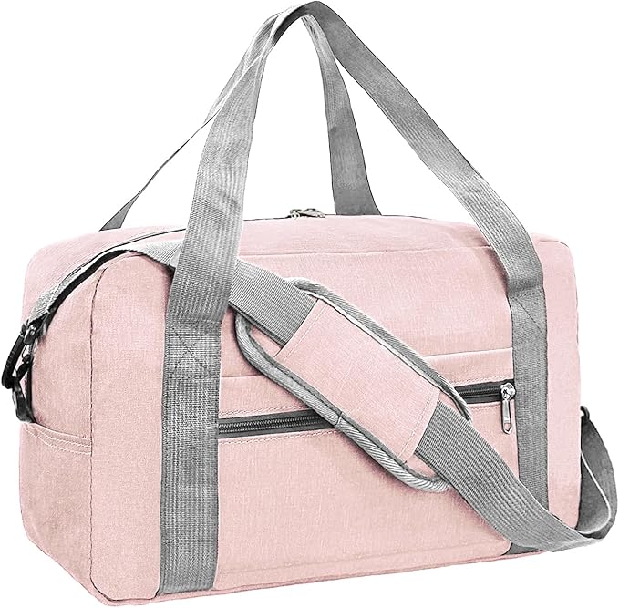Foldable Carry on Luggage Bag 22x14x9 Personal Item Bag for Airplanes Travel Duffel Bags for Women and Men (40L, Pink)