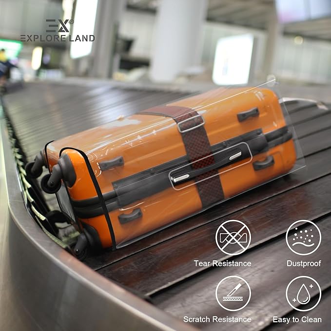 Explore Land Clear Luggage Cover Tough Protector Fits for 30 Inches Suitcase for Travel Airplane (PVC, XL)