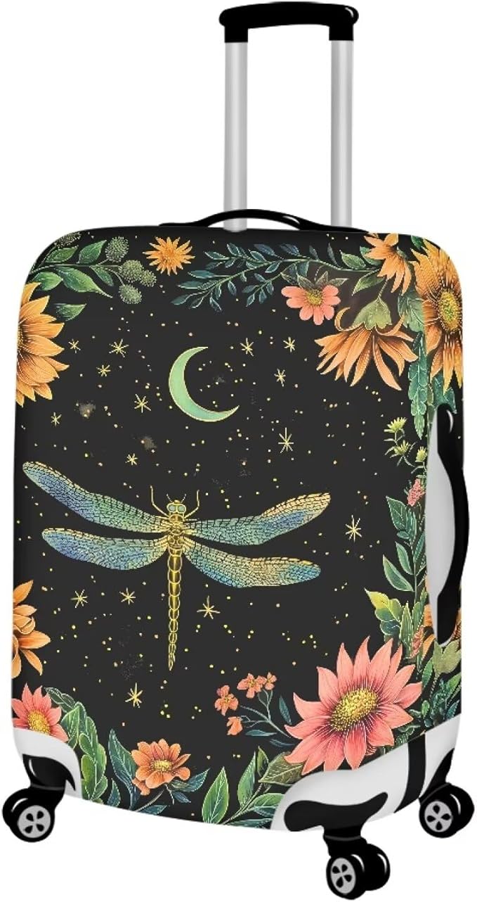 Dragonfly Luggage Cover for Womenn Girl Anti-Scratch Suitcase Covers Fit 30-32 Inch Travel Luggage Covers for Suitcase Star and Moon Luggage Cover Protector Decor Elastic Baggage Case