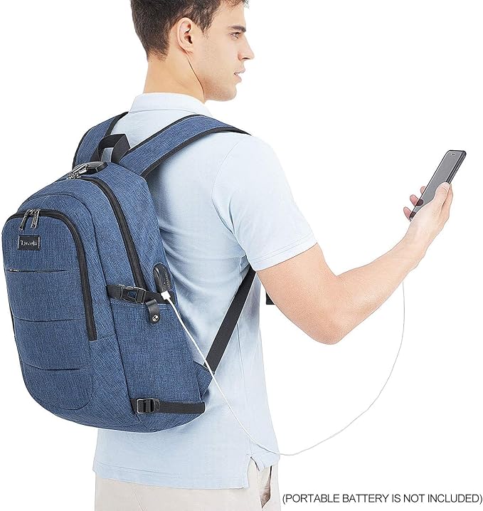 Tzowla Business Laptop Backpack Anti-Theft Backpack with USB Charging Port and Lock 15.6 Inch Computer Backpacks for Women Men, Casual Hiking Travel Daypack (Blue)