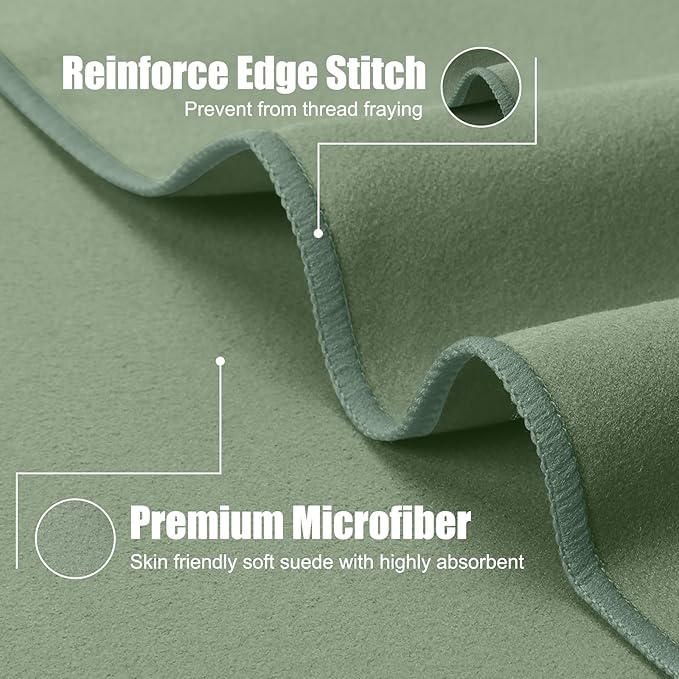 Quick Dry Travel Towel, 3 Sizes 1 Pack Camping Microfiber Towel, Lightweight Fast Drying Towels Set 60"x30", 30"x15", 15"x15" w/Bag for Gym, Beach, Hiking, Swimming, Army Green