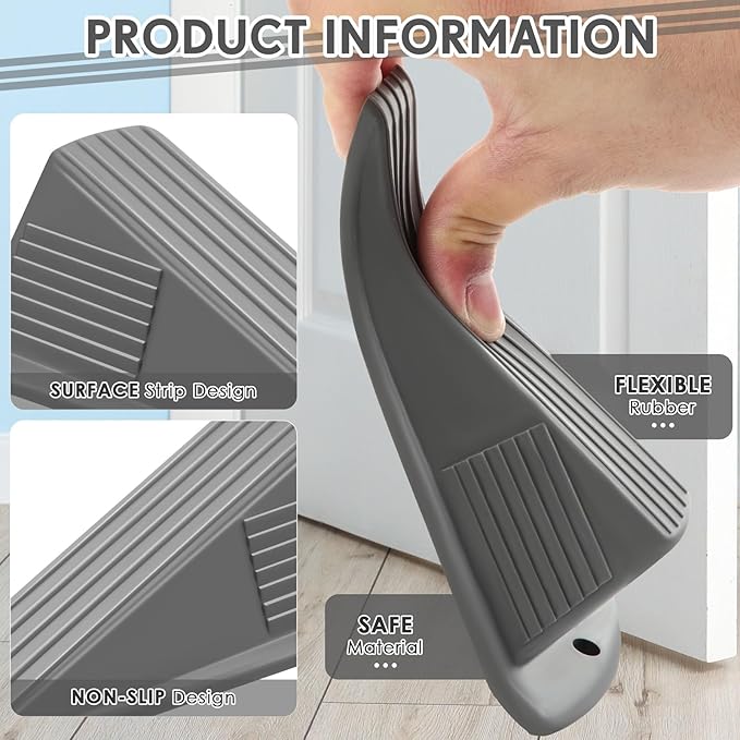 Frienda 4 Pcs Jumbo Door Stoppers Heavy Duty Door Stopper Tall up to 2inch Tall Wedge TPR Large Wedge Stackable Big Rubber Doorstop for Hotel Carpet Hardwood Concrete and Tile (Gray)