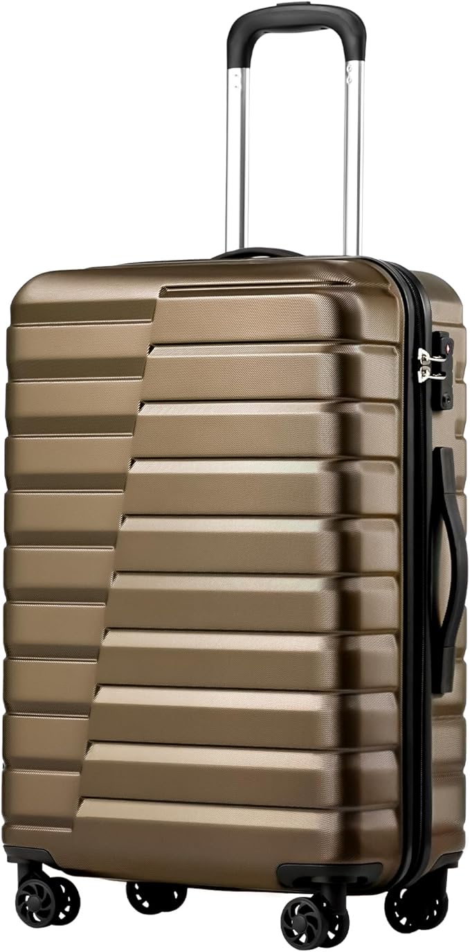Coolife Medium Checked Luggage with Spinner Wheels Hardside Suitcase TSA Lock Telescopic Handle(Brown)