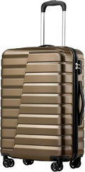 Coolife 20-Inch Small Carry on Hardside PC+ABS Spinner TSA Lock Telescopic Luggage Handle（20in-brown）