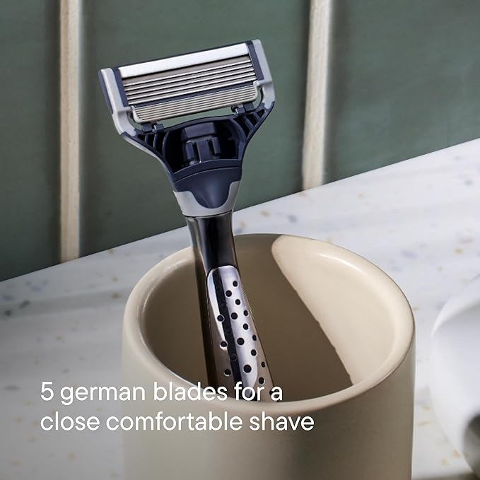 Harry's Shaving Kit for Men - Razor Handle, 5 Razor Blade Refills, Foaming Shave Gel, and Travel Blade Cover - Craft Edition